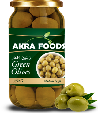 Akra Foods green olives jar with fresh olives